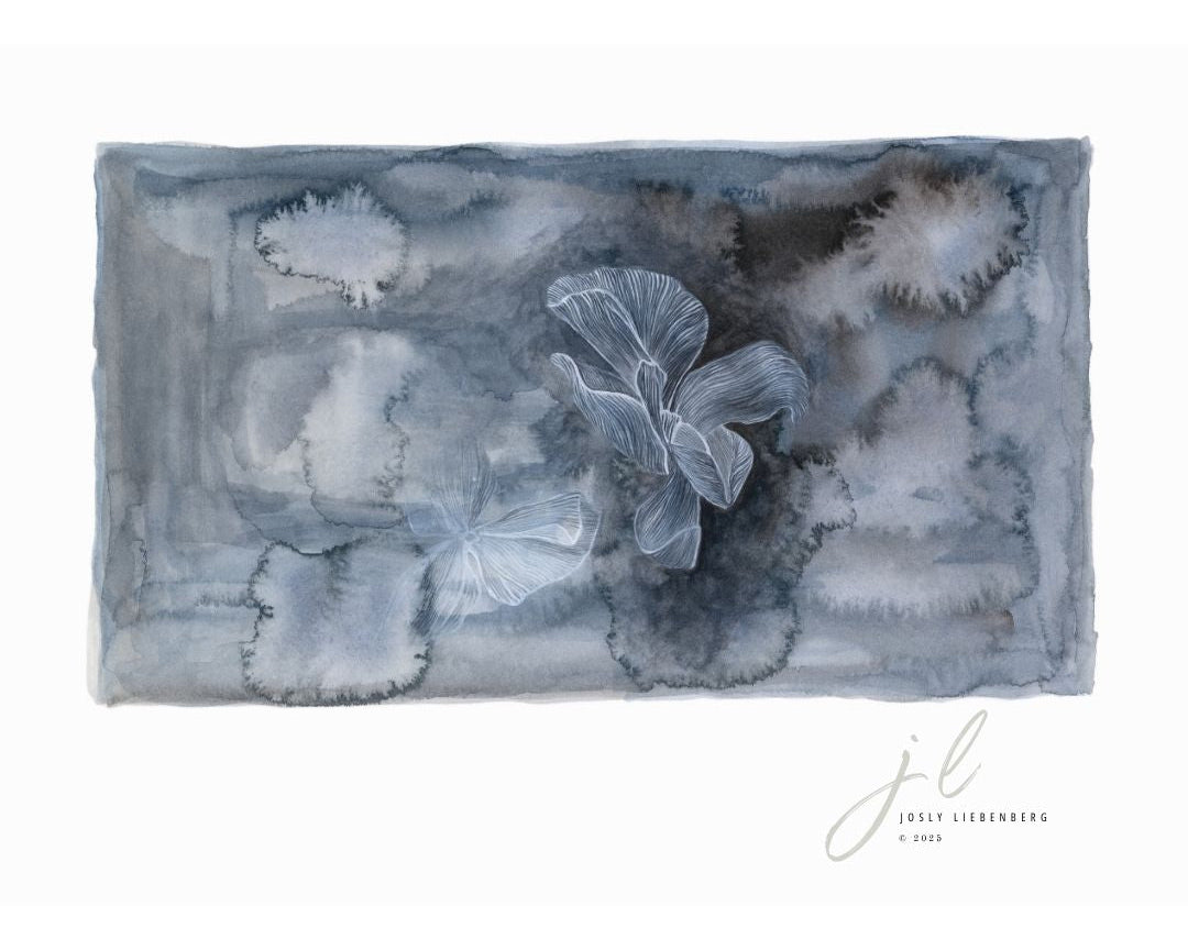 Artistic depiction of botanical form in a sea of emotive ink splashes