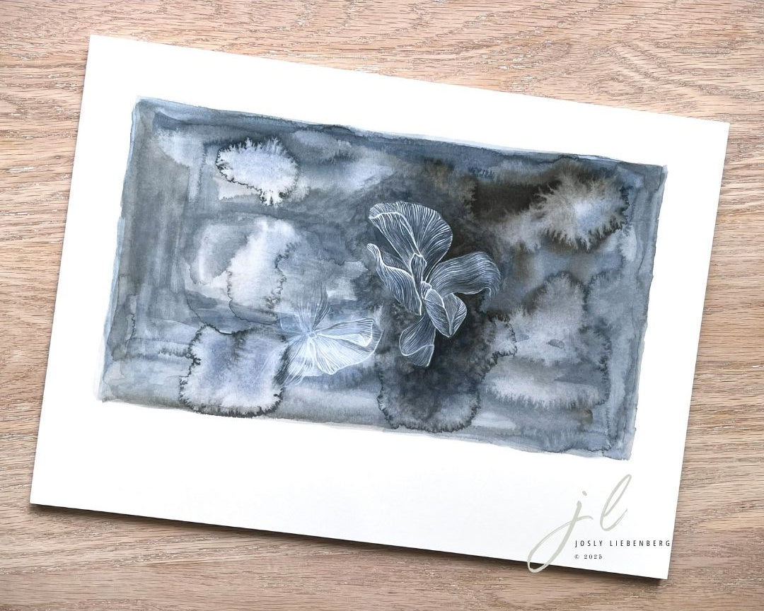Artistic depiction botanical form on a wooden surface