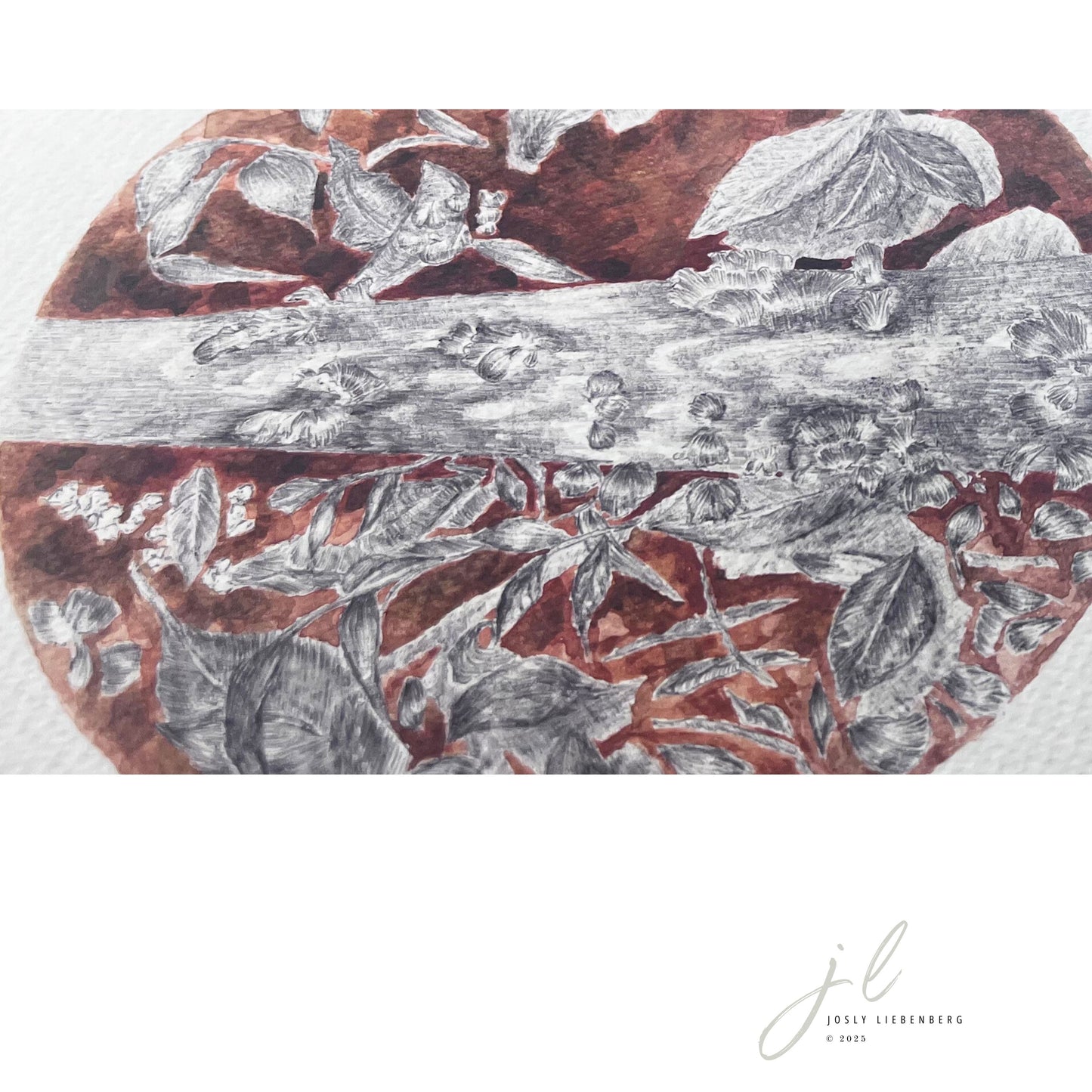 Detail of ink and watercolour on Fabriano artwork